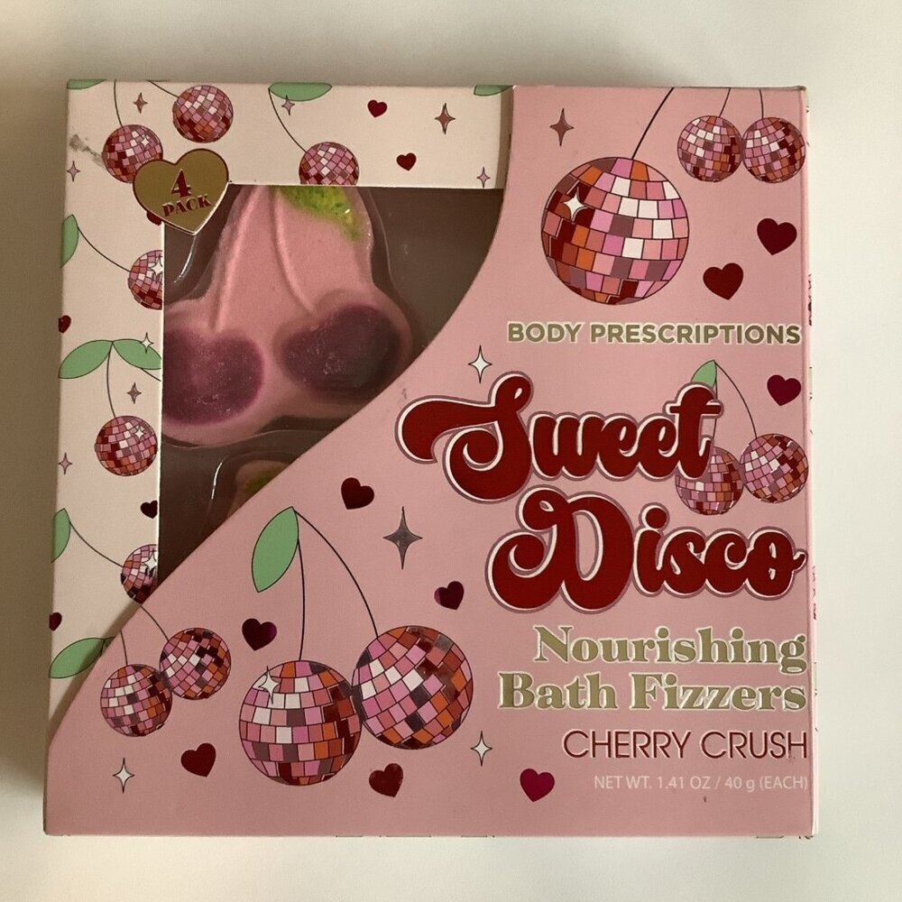 Body Prescriptions Sweet Disco Cherry Crush Nourishing Bath Fizzers. New In Box